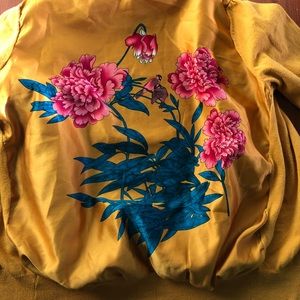 Mustard yellow cardigan with ornate back. Size M.